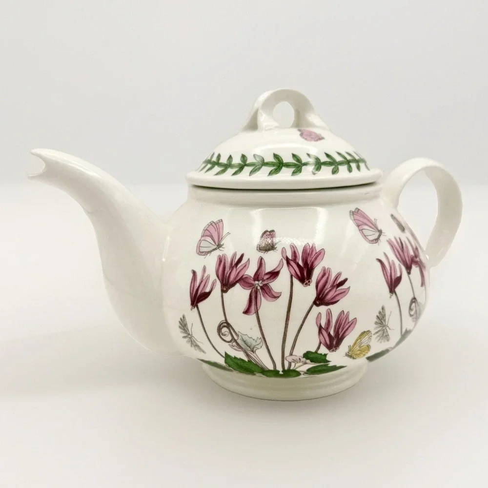 Vintage Portmeirion Botanic Garden 1 Pint Teapot Pink Cyclamen Made in Britain